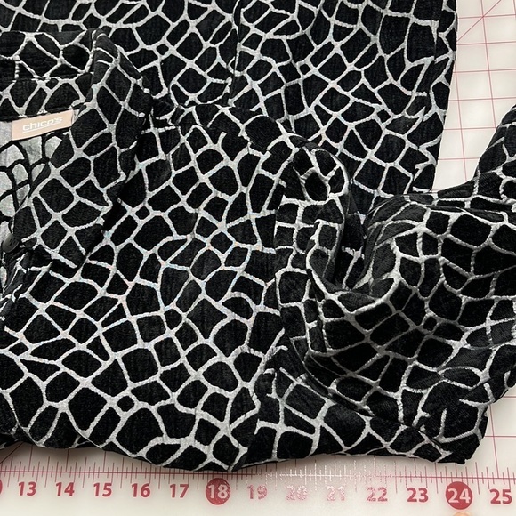 CHICO'S Geometric Metallic Silver/Black Button Down Holiday Party Jacket SZ XL - Picture 15 of 16